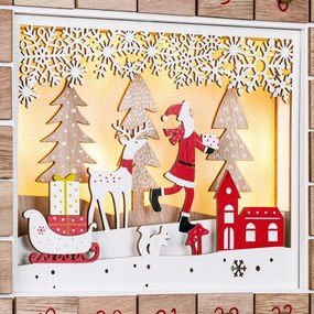 Spielwerk Drevený adventný kalendár SANTA CLAUS s osvetlením, 35x6x27cm, biela/hnedá