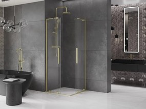 Mexen Velar L Duo, sprchový kút s posuvnými dverami 100 x 100 cm, 8mm číre sklo, zlatá matná, 871-100-100-02-03-55