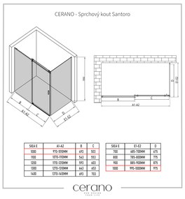 Cerano Santoro, sprchovací kút s posuvnými dverami 100(dvere) x 100(stena) x 195 cm, 6mm šedé sklo, čierny profil, CER-CER-425095
