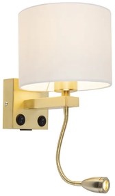 Zlatá nástenná lampa USB s bielym tienidlom - Brescia Combi