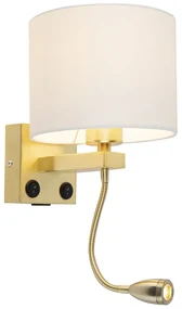 Zlatá nástenná lampa USB s bielym tienidlom - Brescia Combi