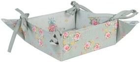 Zelený bavlnený košík na pečivo s kvetmi a vtáčikmi Cheerful Birdie - 35*35*8 cm