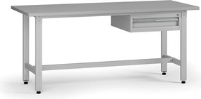 Výškovo nastaviteľný dielenský stôl G5, 1800 x 750 x 800-1000 mm, 1x kontajner, 1 zásuvka, sivá