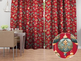 Biante Bavlnený záves Sandra SA-528 Vianočné banky na červenom 150x200 cm