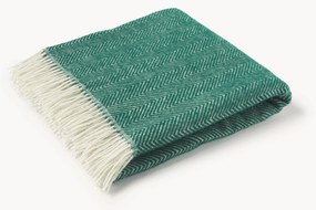 Vlnená prehoz so vzorom rybej kosti a strapcami Tyrol