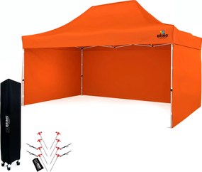 BRIMO Záhradný stan 3x4,5 m Oceľ | Rýchlo-rozkladací Altánok na Eventy a Párty - s 3 stenami - Oranžová 10