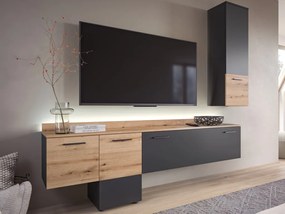 Obývacia stena s osvetlením Goul, tmavo šedá/dub evoke