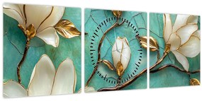 Obraz - 3D magnólia (s hodinami) (90x30 cm)