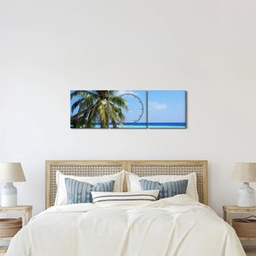 Obraz palmy na pláži (s hodinami) (90x30 cm)