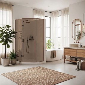 Rea Diamond, päťuholníkový sprchový kút 90 x 90 cm + čierna sprchová vanička Diamond, 6mm šedé sklo, medená matná, KPL-K7966