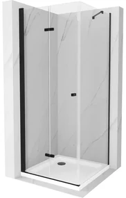 Mexen Lima, sprchovací kút so skladacími dverami 70 (dvere) x 70 (stena) cm, 6mm číre sklo, čierny profil + slim sprchová vanička biela s čiernym sifónom, 856-070-070-70-00-4010B