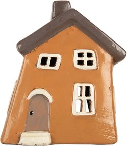 Oranžový keramický svietnik na čajovú sviečku domček Village - 18*13*20 cm