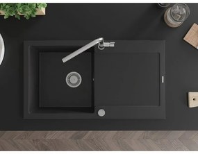 Mexen Leo, 1-komorový granitový drez 900x500x190 mm a drezová batéria Flora, čierna, 6501-77-670401-00