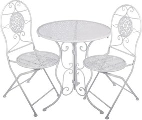 Biely záhradný kovový Bistro set stôl a 2 stoličky - Ø 60*70 / 50*40*93 cm
