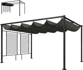 Pergola Outsunny 3,87 x 2,97 m s posuvnou strechou, 2 súkromnými panelmi, UV50+, voľne stojaca — tmavosivá | Aosom