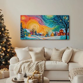 Vianočný obraz farebné domčeky v čarovnej noci