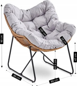 Záhradná relaxačná stolička na terasu, do záhrady, do obývačky,sivá, FIN