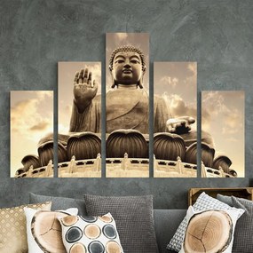 Manufakturer -  Päťdielny obraz Veľký Budha sepia
