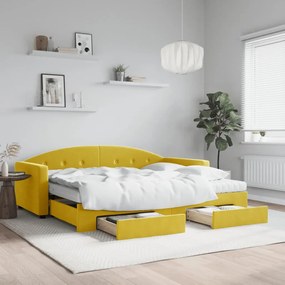 Rozkladacia denná posteľ so zásuvkami žltá 90x200 cm zamat 3197378
