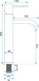 Rea Lungo Diamond, vysoká umývadlová batéria h-300, zlatá lesklá, REA-B8995