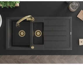 Mexen Andres, 1,5-komorový granitový drez 1000x500x200 mm a drezová batéria Elia, čierna škvrnitá, 6515-76-670101-50