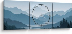 Obraz - Hory pohľadom grafika (s hodinami) (90x30 cm)