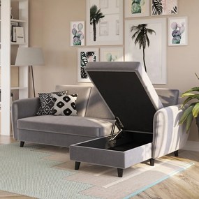 Sivá zamatová rozkladacia rohová pohovka Perry – Støraa