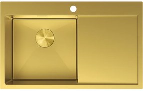 Mexen Exar, 1-komorový nerezový drez s odkvapkávačom, ľavý, 780 x 480 mm, brúsená zlatá, 6433781010L-55