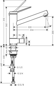 Hansgrohe Zesis M33, páková kuchynská batéria 160, uzatvárací ventil pre spotrebič, 1jet, chrómová, HAN-74808000