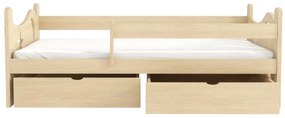 Detská posteľ z masívu borovice STARS s výrezom a šuplíkmi - 200x90 cm - PRÍRODNÁ BOROVICA