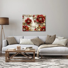 Obraz - 3D Červeno-zlaté kvety (70x50 cm)