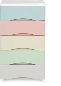 Polica s 5 výsuvnými zásuvkami, nohy s kolieskami, farebné zásuvky