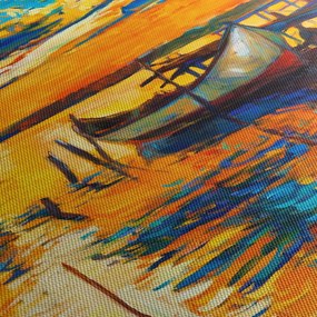 Obraz - Loďka pri západe slnka (90x60 cm)