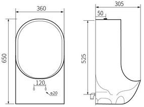 Mexen Mateo, závesný pisoár 65x36x30,5 cm, čierna matná, 37036570