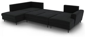 Čierna zamatová rozkladacia/s úložným priestorom rohová pohovka (ľavý roh/do "U") Kyoto – Cosmopolitan Design