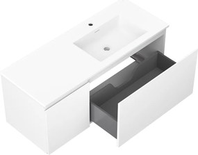 Mexen Orio, kúpeľňová skrinka 120 cm s pravým umývadlom Otis, 1S, 1D, biela matná, 91A13-12047-3-BBFF01-W18P01