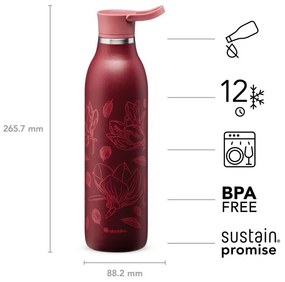 ALADDIN CityLoop Thermavac eCycle vákuová fľaša 600 ml Burgundy Magnolia červená s potlačou 10-10870-010