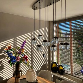 Dizajnové závesné svietidlo tmavá bronz s čírym sklom 12 svetiel - Inge