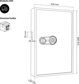 Skrinka na kľúče elektronická s vhadzovaním a kódovým zámkom, na 133 kľúčov, 430x665x130 mm: BRUCE