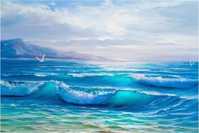 Obraz - Olejomaľba mora s čajkami (90x60 cm)