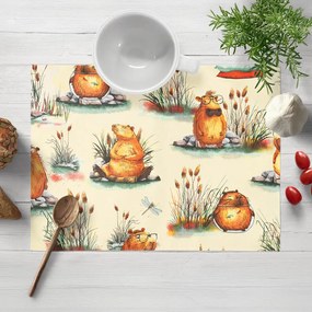 Biante Detské bavlnené prestieranie na stôl Sandra SA-710 Kapybary na krémovom 30x40 cm