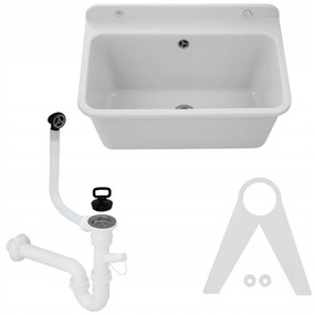 Sink Quality Universe, univerzálna plastová výlevka 61x41x30 cm + sifón, 1-komorová, biela, SKQ-KGLK60-WH