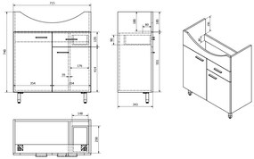 Aqualine Aqualine, ZOJA umývadlová skrinka 71,5x74x34cm, biela, 51075A