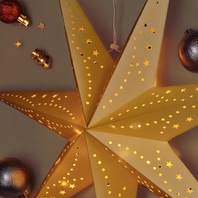 Solight LED zlatá vianočná hviezda, závesná, 60cm, 20x LED, 2x AA, zlatá farba, 1v295