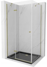 Mexen Roma sprchová kabína, kyvné dvere 120 x 80 cm, transparentnéné, zlatá + závesný bidet Flat, čierna