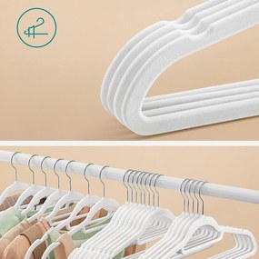 Protišmykové zamatové vešiaky s miestom na kravatu 20 ks, biele