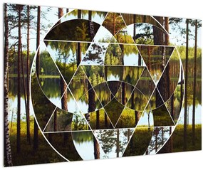 Obraz - Geometrická koláž na pozadí severských lesov (90x60 cm)