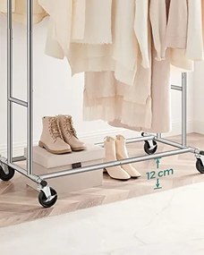 Kovový stojan na oblečenie, rozťahovateľný, strieborný, 160x129x55cm