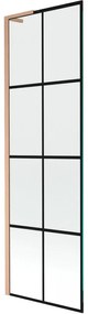 Mexen Next L, 1-krídlová vaňová zástena 60 x 150 cm, 6mm číre sklo-čierny vzor, medený profil, 895-060-000-03-77-65