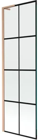 Mexen Next L, 1-krídlová vaňová zástena 60 x 150 cm, 6mm číre sklo-čierny vzor, medený profil, 895-060-000-03-77-65